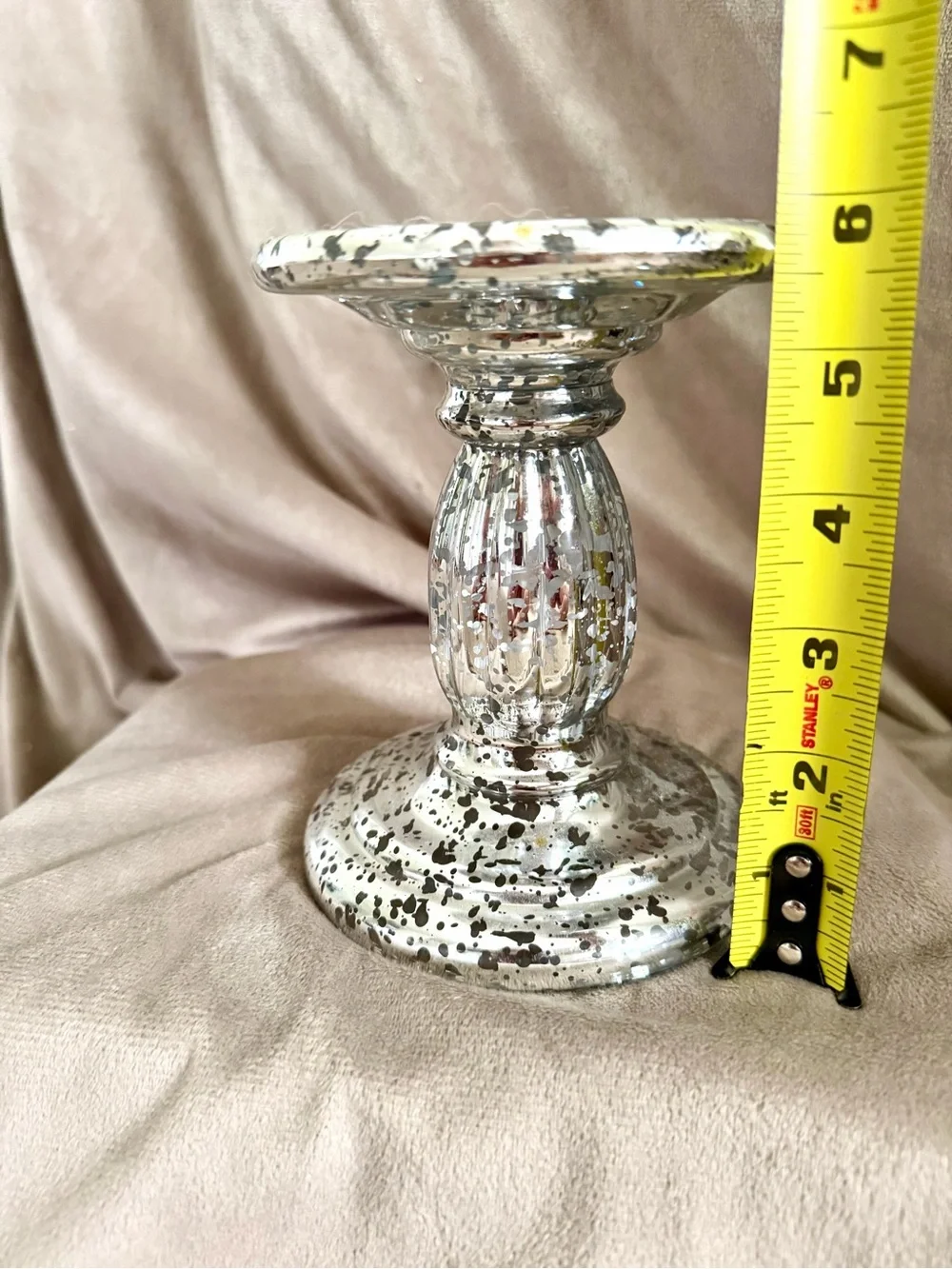 Bath & Body Works Silver Speckled Glass Pedestal Jar Candle Holder 6 in